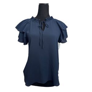 DKNY Ruffle Pleated Blouse Navy